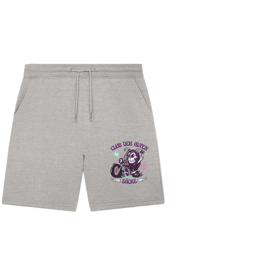 Biker- und Motorradfahrer-Skelett auf Organic Jogger Shorts, bequeme Hosen im Club der alten Säcke Design, stylisch und bequem