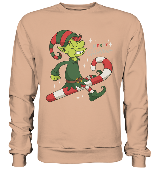 Christmas Design Cute Christmas Elf with Candy Cane Merry Christmas - Basic Sweatshirt