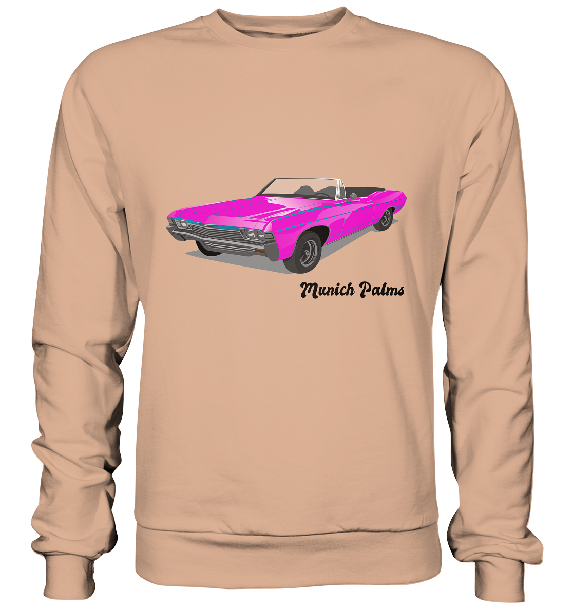 Pink Retro Classic Car Oldtimer, Car, Convertible by Munich Palms - Basic Sweatshirt