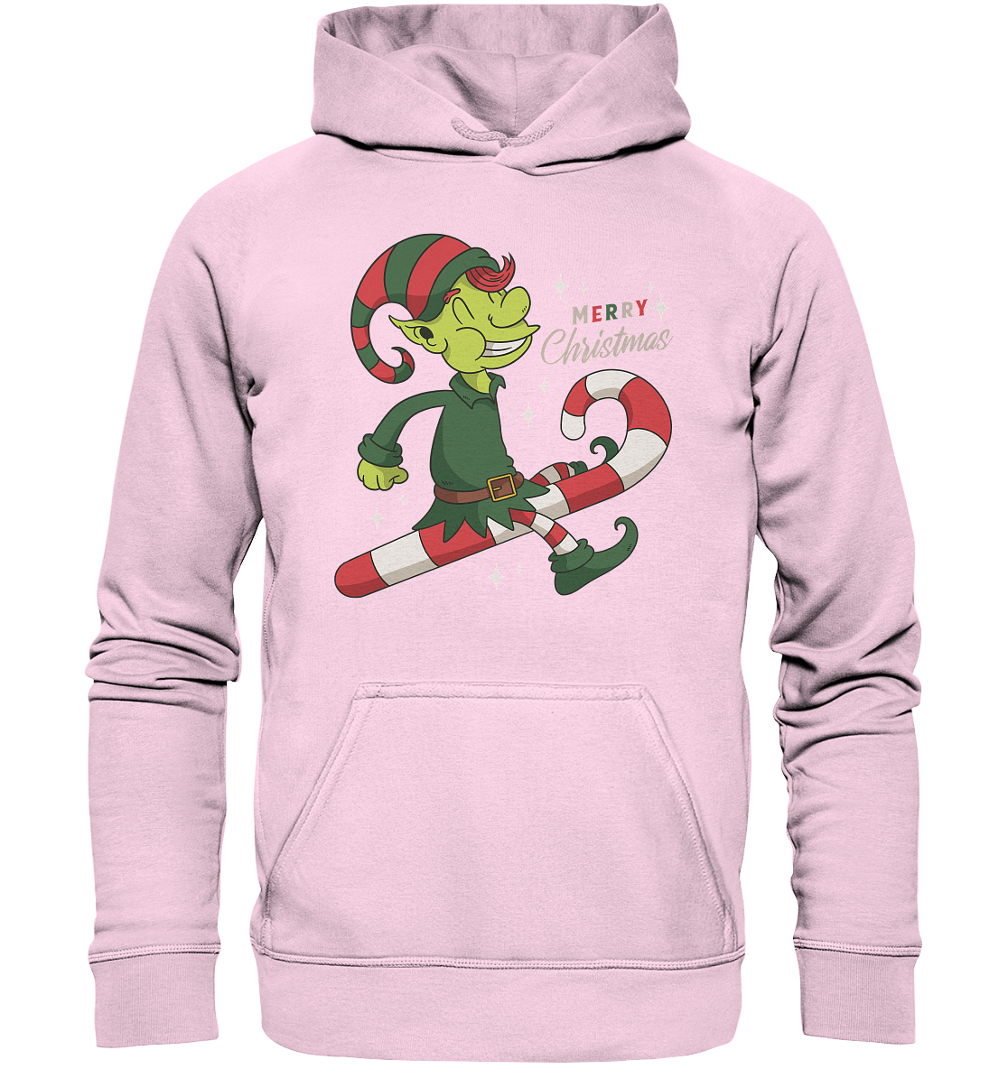 Christmas Design Cute Christmas Elf with Candy Cane Merry Christmas - Basic Unisex Hoodie