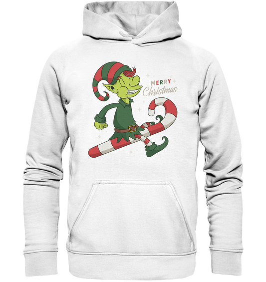 Christmas Design Cute Christmas Elf with Candy Cane Merry Christmas - Basic Unisex Hoodie