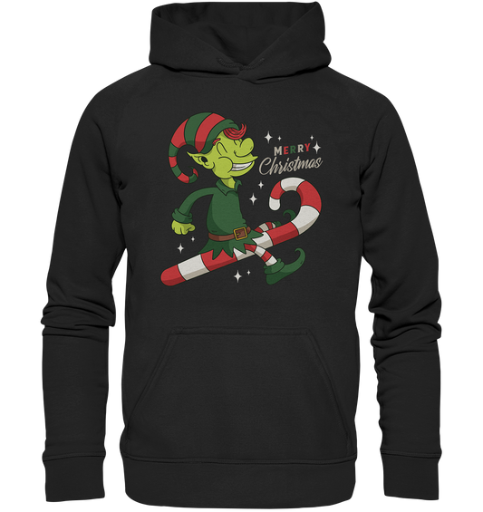 Christmas Design Cute Christmas Elf with Candy Cane Merry Christmas - Basic Unisex Hoodie XL