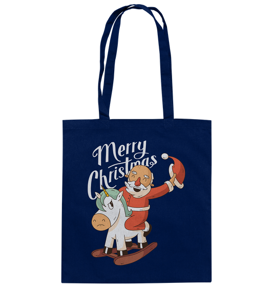 Christmas Santa Claus on the rocking horse Merry Christmas - cotton bag