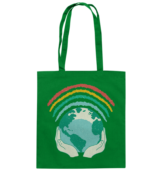 Rainbow with globe in hands - cotton bag