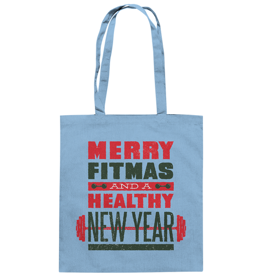 Weihnachtliches Design, Gym, Merry Fitmas and a Healthy New Year - Baumwolltasche