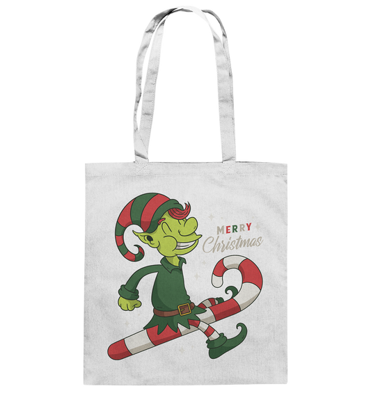 Christmas Design Cute Christmas Elf with Candy Cane Merry Christmas - Cotton Bag