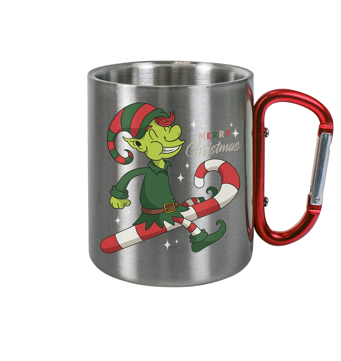 Weihnacht Design Netter Weihnachtself  mit Zuckerstange Merry Christmas - Edelstahl Tasse