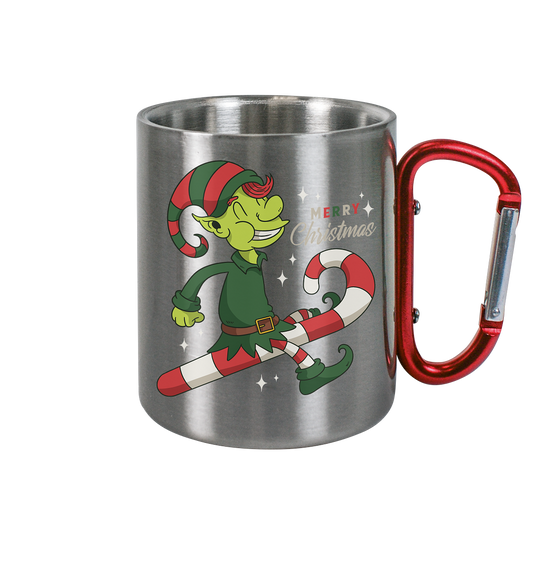 Weihnacht Design Netter Weihnachtself  mit Zuckerstange Merry Christmas - Edelstahl Tasse