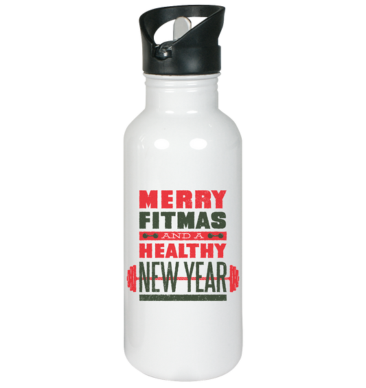 Weihnachtliches Design, Gym, Merry Fitmas and a Healthy New Year - Edelstahl-Trinkflasche