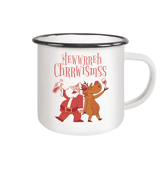 Drunk Santa Claus with Reindeer - Enamel Mug (Black)