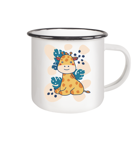 Cute Baby Giraffe, Children's Motif - Enamel Mug (Black)