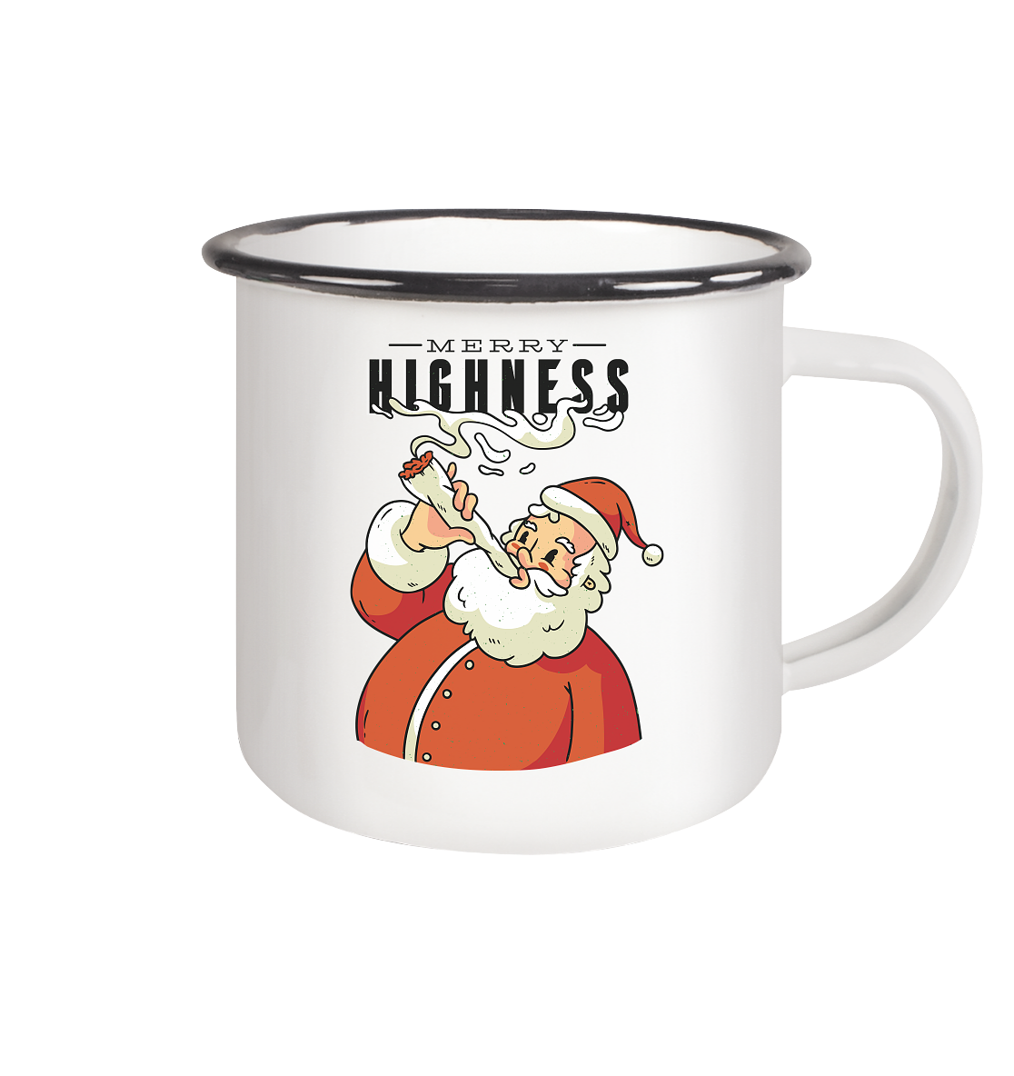 Weihnachten Kiffender Weihnachtsmann Nikolaus Merry Highness - Emaille Tasse (Black)