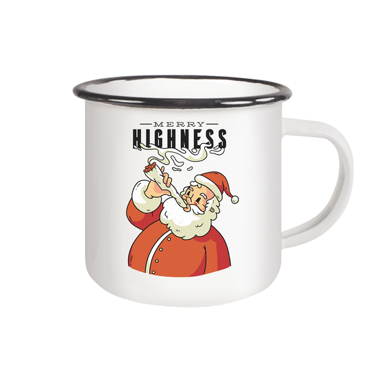 Weihnachten Kiffender Weihnachtsmann Nikolaus Merry Highness - Emaille Tasse (Black)