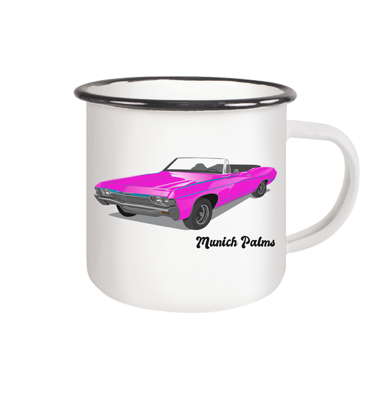 Pink Retro Classic Car Vintage Car, Car, Convertible by Munich Palms - Enamel Mug (Black)