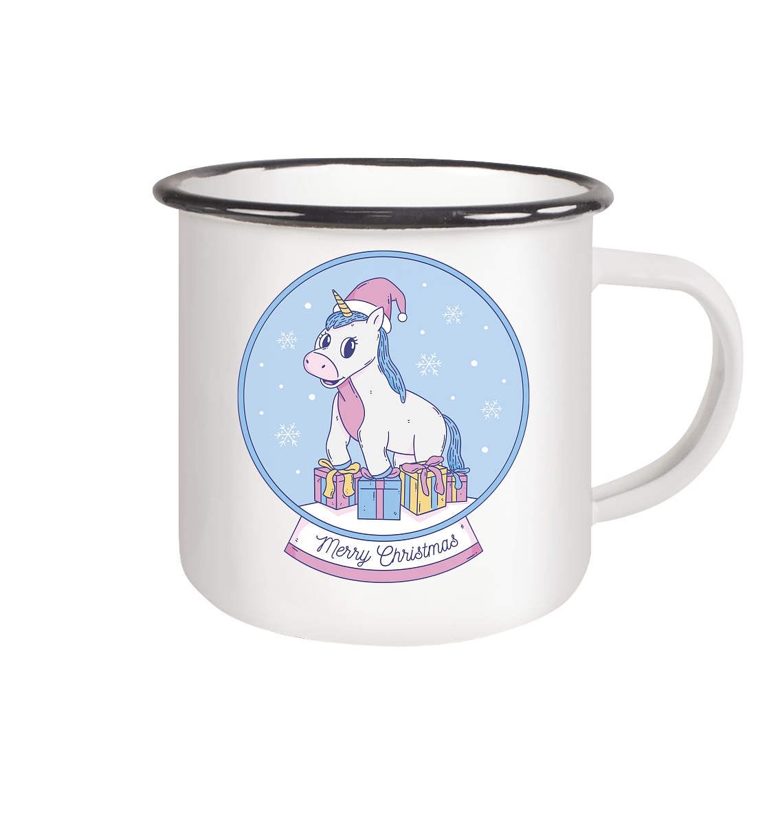 Weihnachten , Weihnachtskugel mit Einhorn , Unicorn Merry Christmas - Emaille Tasse (Black)