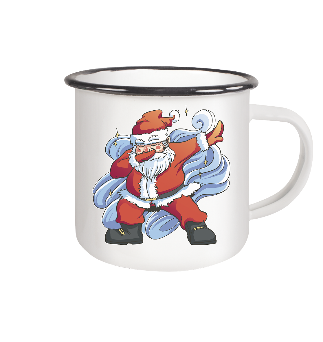 Christmas, Santa Claus Dabbing, Dancing Santa Claus, Fun, Santa Dabbing Christmas - Enamel Mug (Black)