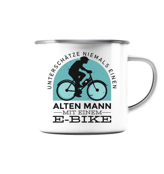 Alten Mann mit einem E-Bike - Emaille Tasse