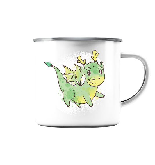 Kleiner grüner Drache ,der Liebling der Kinder - Emaille Tasse