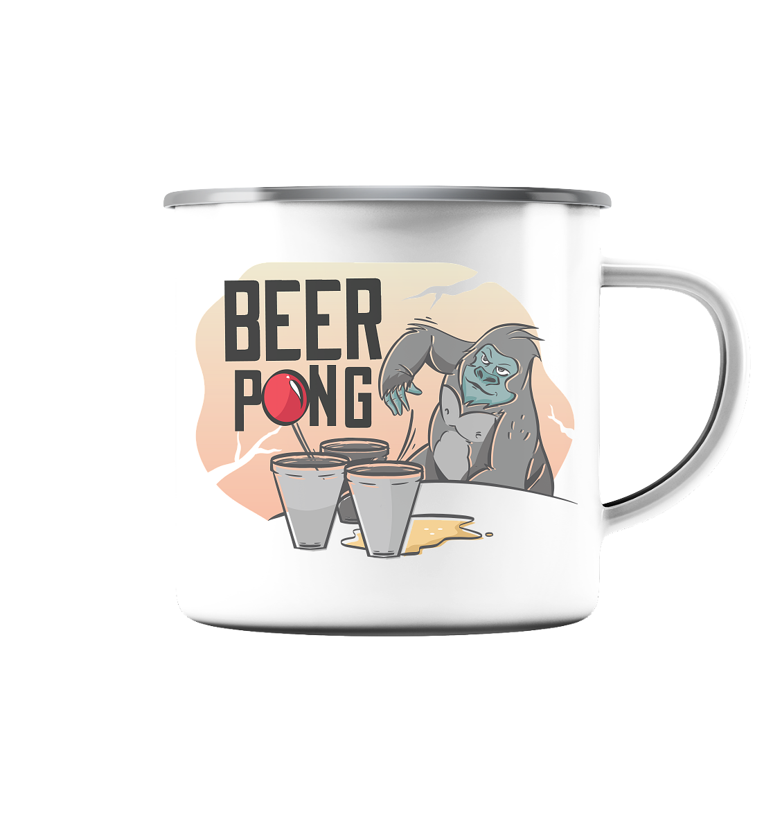 Bier - Beer Pong Gorilla  - Emaille Tasse