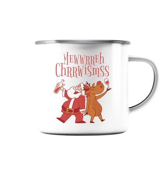 Drunk Santa Claus with Reindeer - Enamel Mug (Silver)