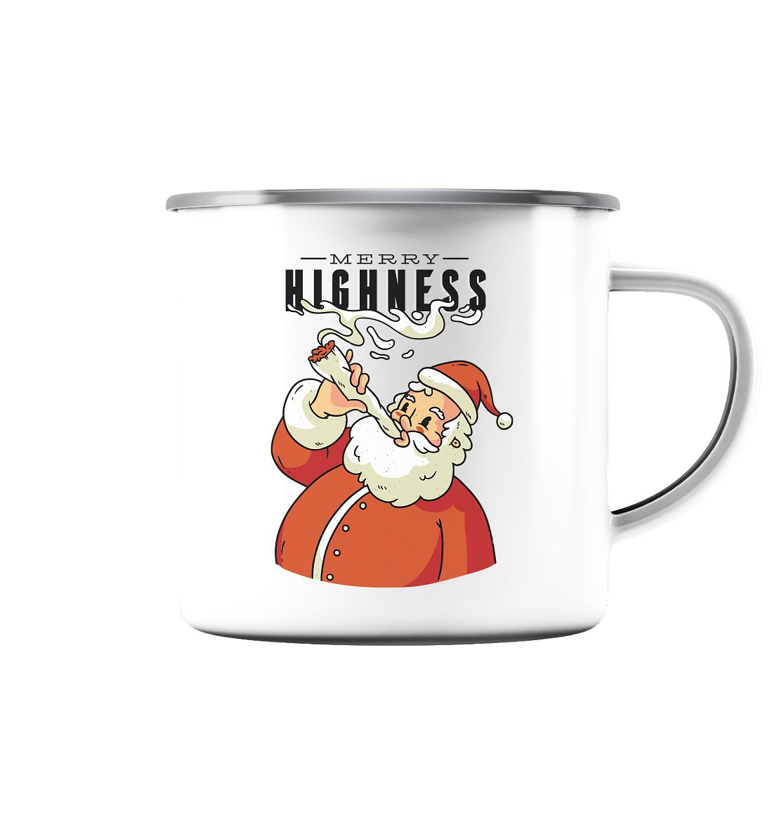 Weihnachten Kiffender Weihnachtsmann Nikolaus Merry Highness - Emaille Tasse (Silber)
