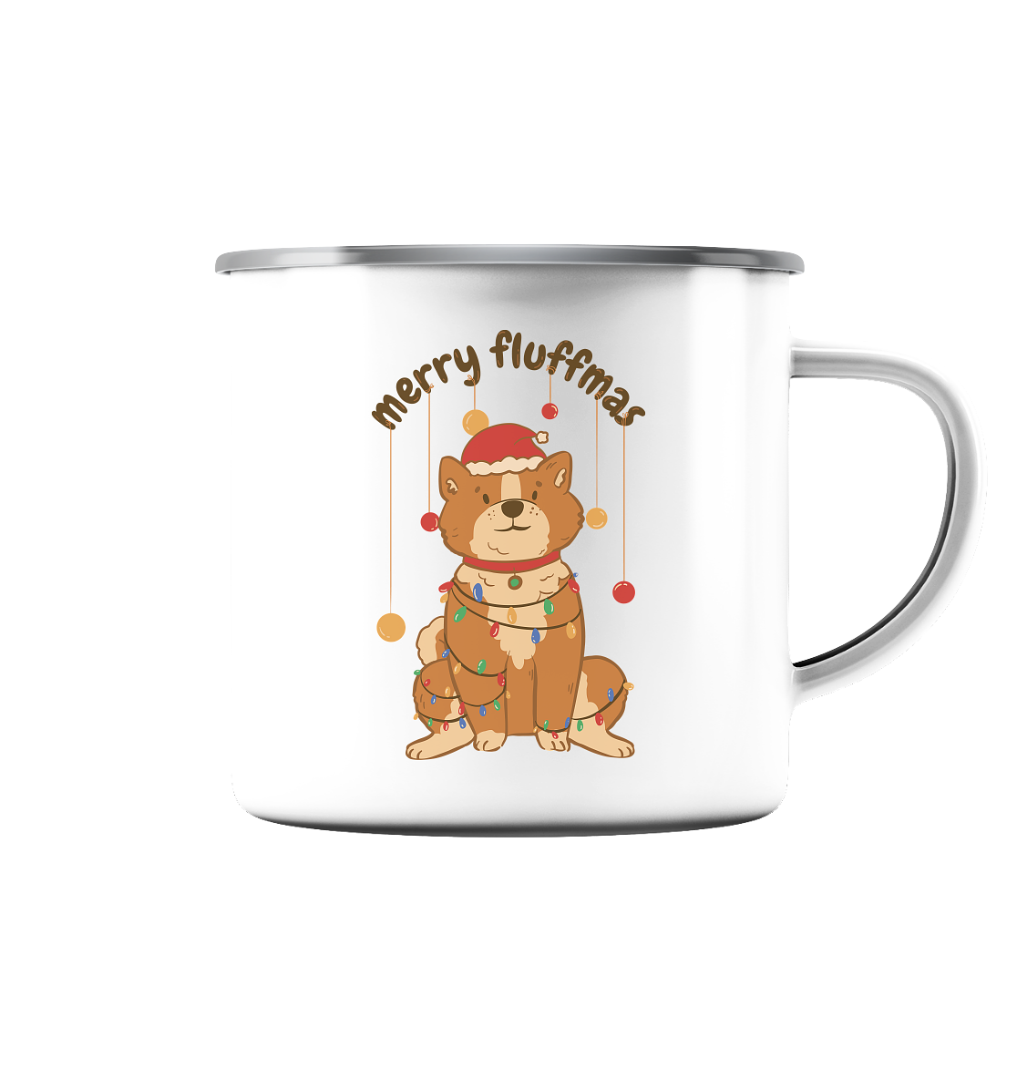 Christmas Motif Fun Merry Fluffmas - Enamel Mug (Silver)