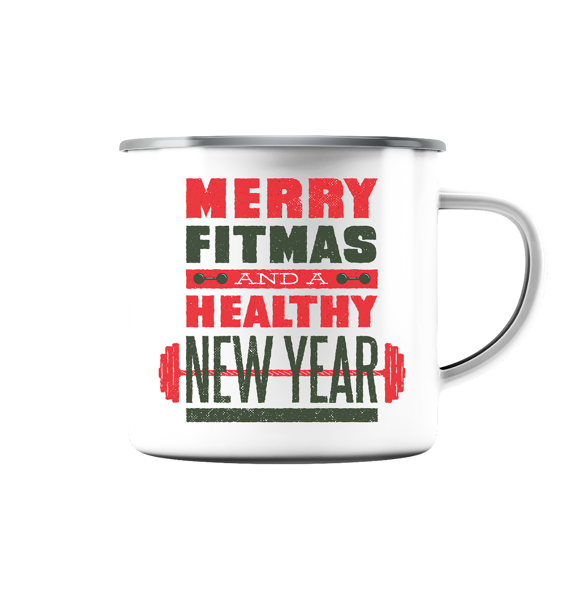 Weihnachtliches Design, Gym, Merry Fitmas and a Healthy New Year - Emaille Tasse (Silber)