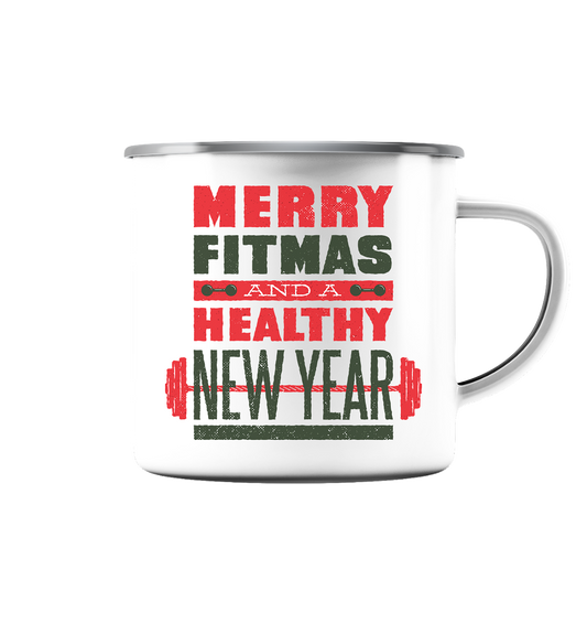 Weihnachtliches Design, Gym, Merry Fitmas and a Healthy New Year - Emaille Tasse (Silber)