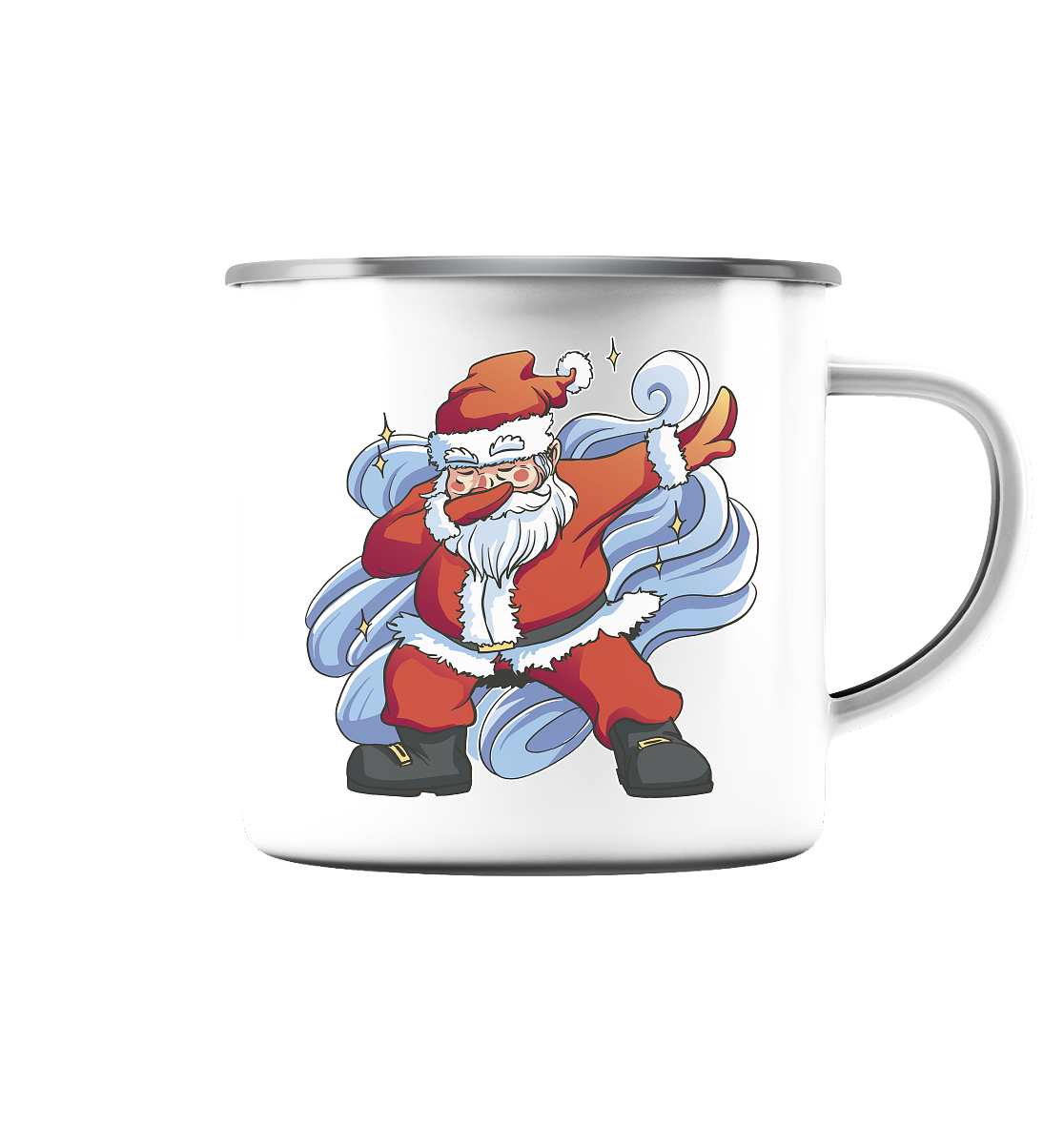 Christmas, Santa Claus Dabbing, Dancing Santa Claus, Fun, Santa Dabbing Christmas - Enamel Cup (Silver)
