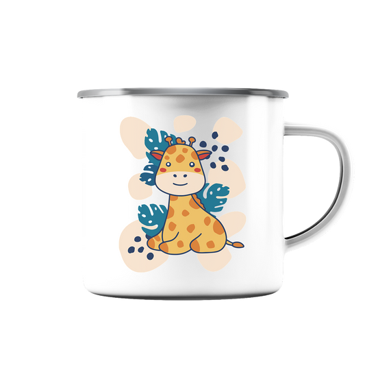 Cute baby giraffe, children's motif - enamel cup (silver)