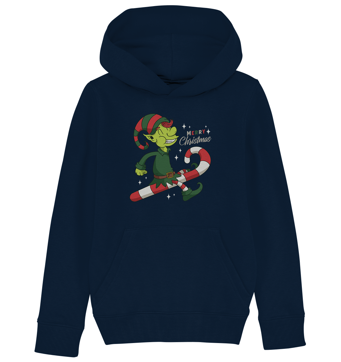 Christmas Design Cute Christmas Elf with Candy Cane Merry Christmas - Kids Organic Hoodie