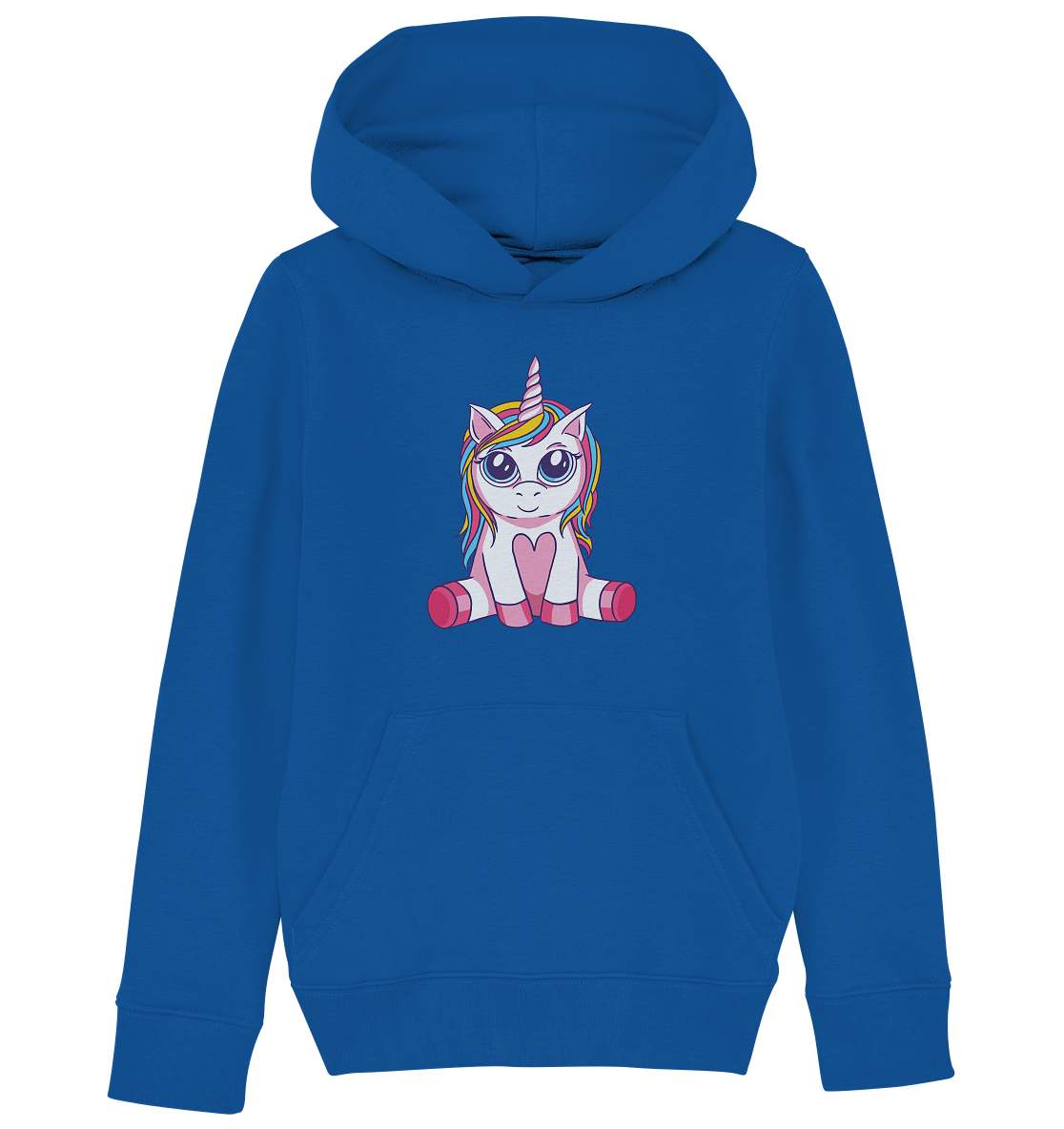 Sitzendes Einhorn mit grossen Augen  - Kids Organic Hoodie