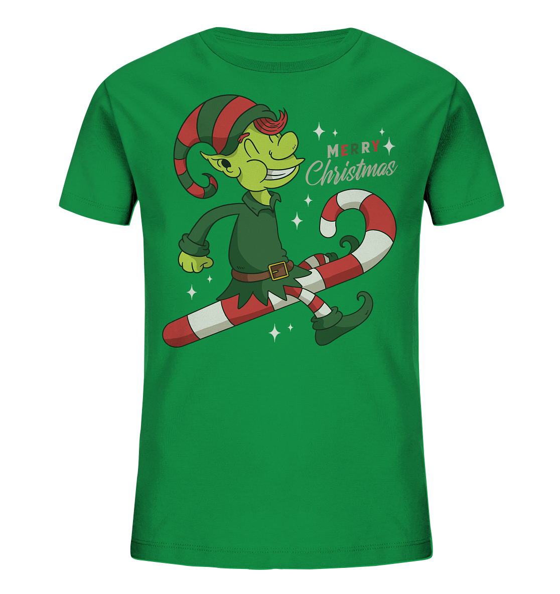 Weihnacht Design Netter Weihnachtself  mit Zuckerstange Merry Christmas - Kids Organic Shirt