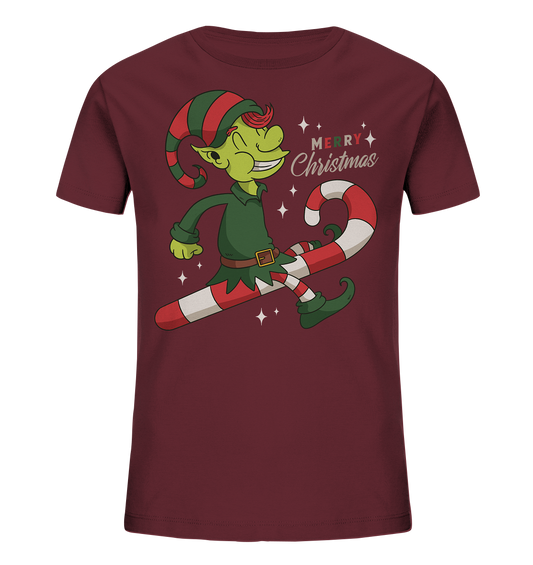 Weihnacht Design Netter Weihnachtself  mit Zuckerstange Merry Christmas - Kids Organic Shirt