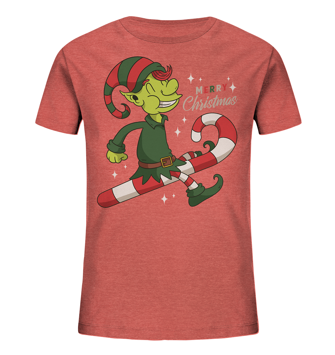 Weihnacht Design Netter Weihnachtself  mit Zuckerstange Merry Christmas - Kids Organic Shirt