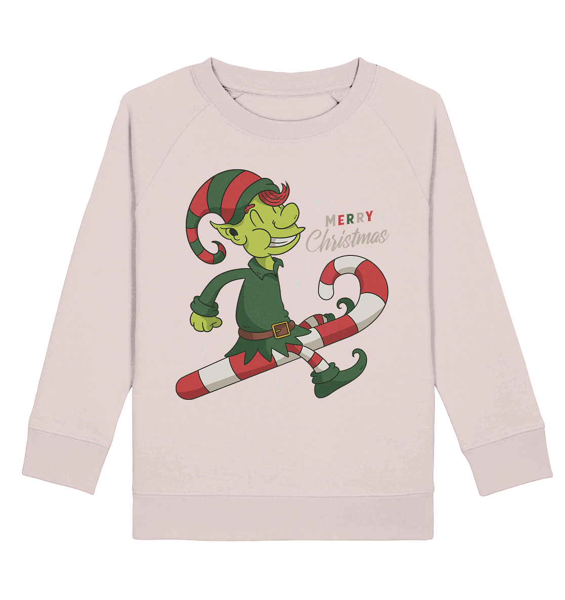 Weihnacht Design Netter Weihnachtself  mit Zuckerstange Merry Christmas - Kids Organic Sweatshirt