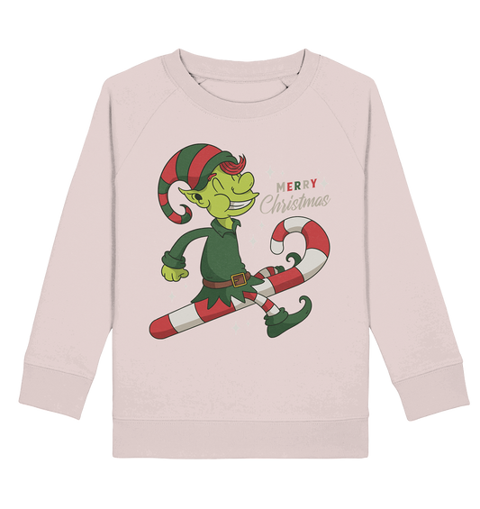 Weihnacht Design Netter Weihnachtself  mit Zuckerstange Merry Christmas - Kids Organic Sweatshirt