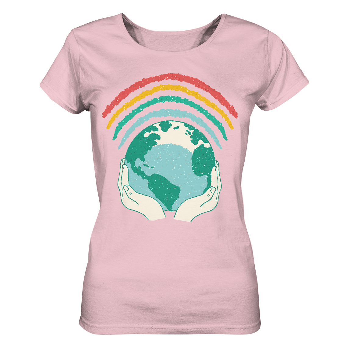 Regenbogen mit Weltkugel in Händen    - Ladies Organic Shirt
