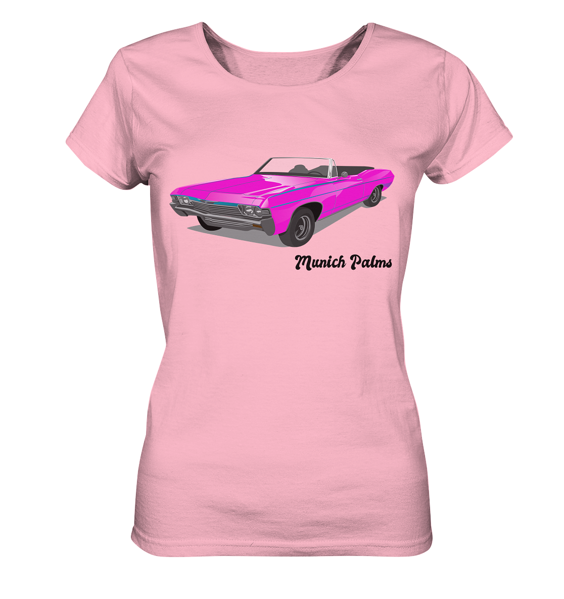 Pink Retro Classic Car Oldtimer, Car, Convertible by Munich Palms - Ladies Organic Shirt