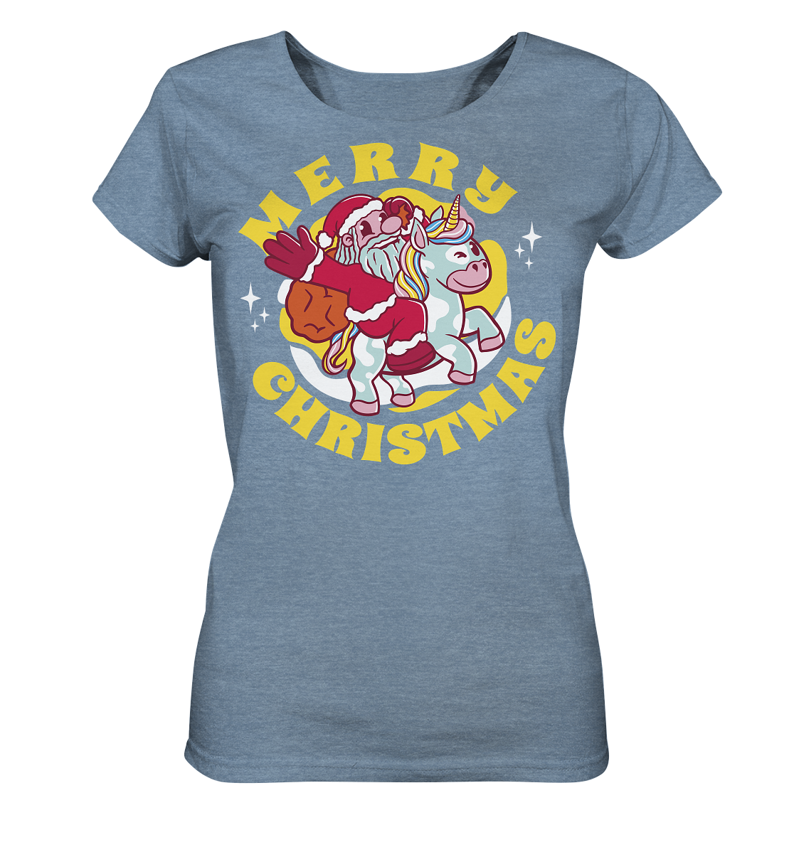 Reitender Nikolaus,Merry Christmas, Frohe Weihnachten  - Ladies Organic Shirt (meliert)