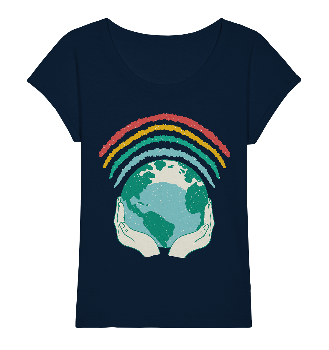 Regenbogen mit Weltkugel in Händen    - Ladies Organic Slub Shirt