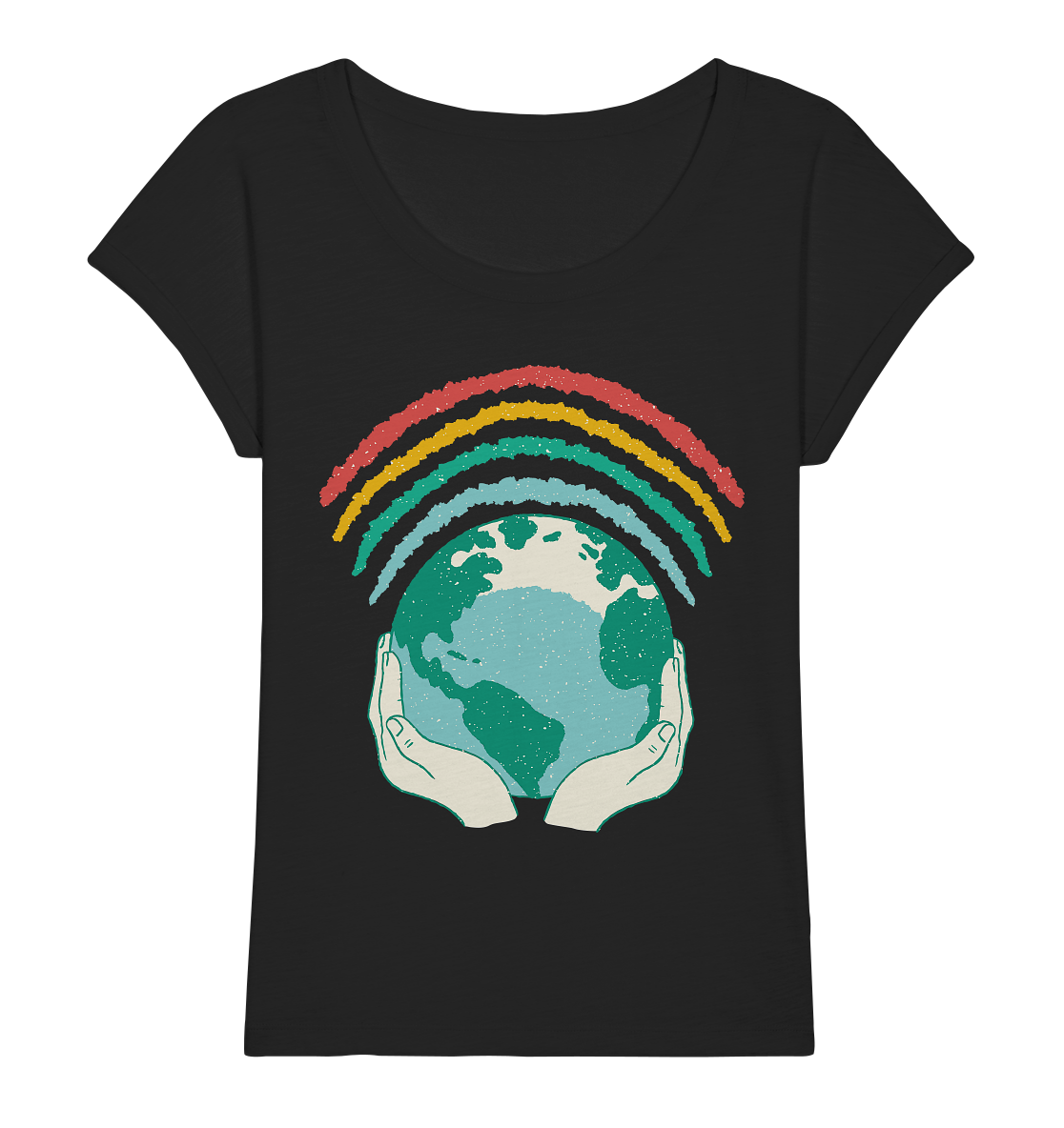 Regenbogen mit Weltkugel in Händen    - Ladies Organic Slub Shirt