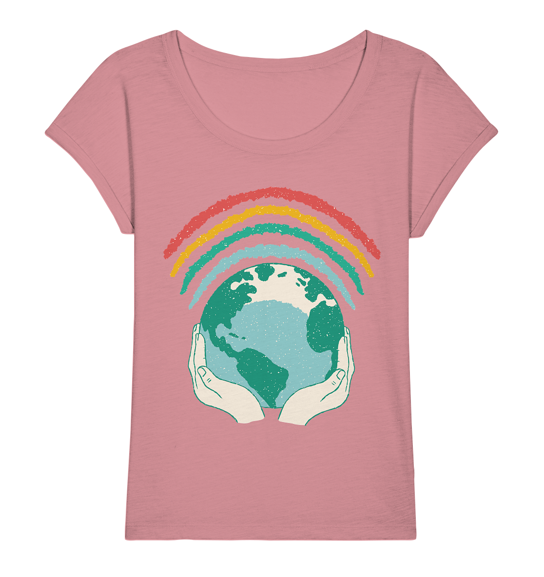 Regenbogen mit Weltkugel in Händen    - Ladies Organic Slub Shirt