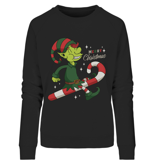 Christmas Design Cute Christmas Elf with Candy Cane Merry Christmas - Ladies Organic Sweatshirt