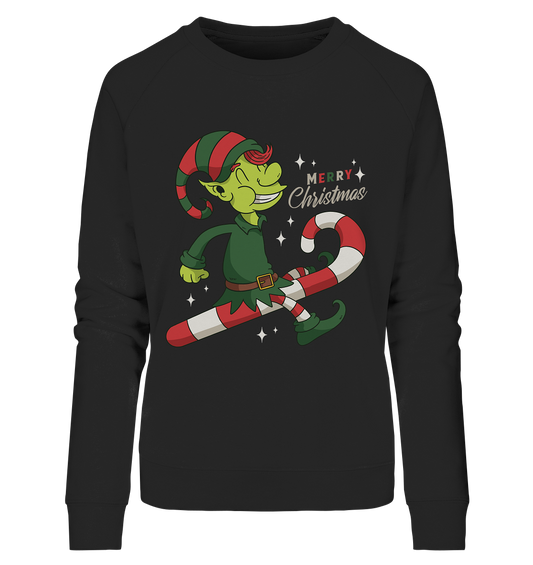 Conception de Noël Elfe de Noël mignon avec canne en bonbon Joyeux Noël - Sweat-shirt biologique pour dames