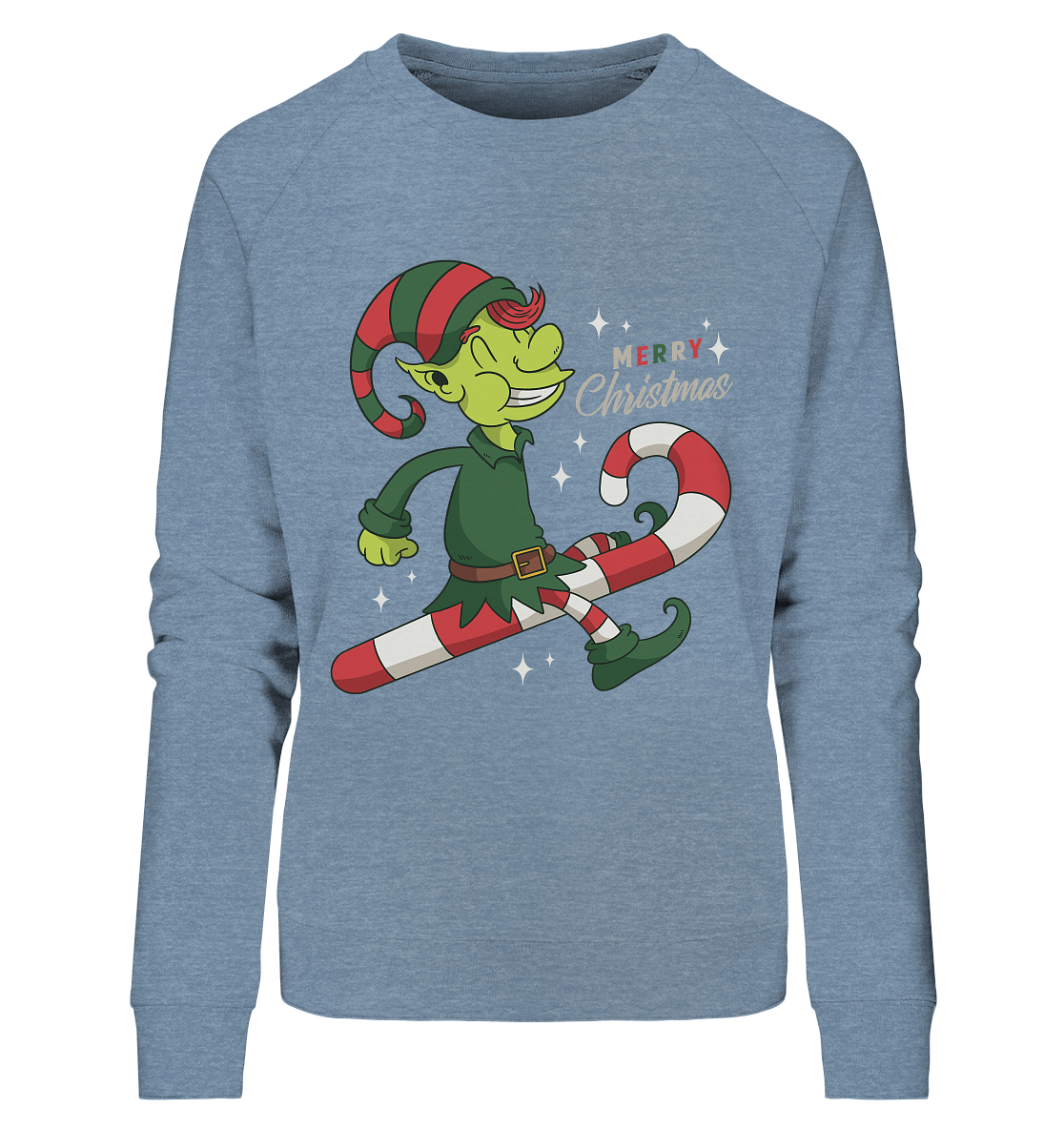 Weihnacht Design Netter Weihnachtself  mit Zuckerstange Merry Christmas - Ladies Organic Sweatshirt