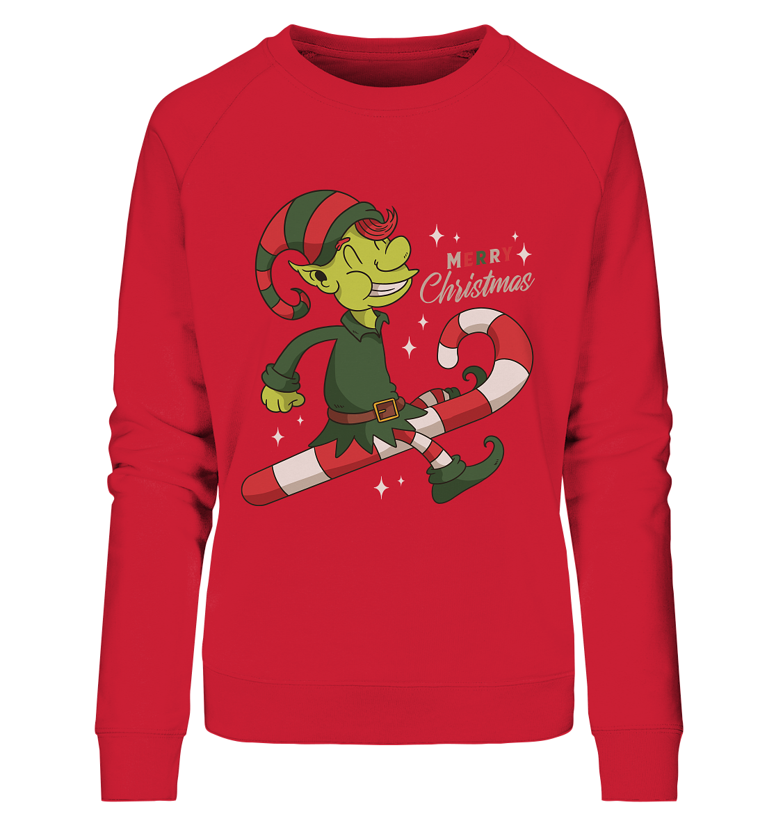 Weihnacht Design Netter Weihnachtself  mit Zuckerstange Merry Christmas - Ladies Organic Sweatshirt