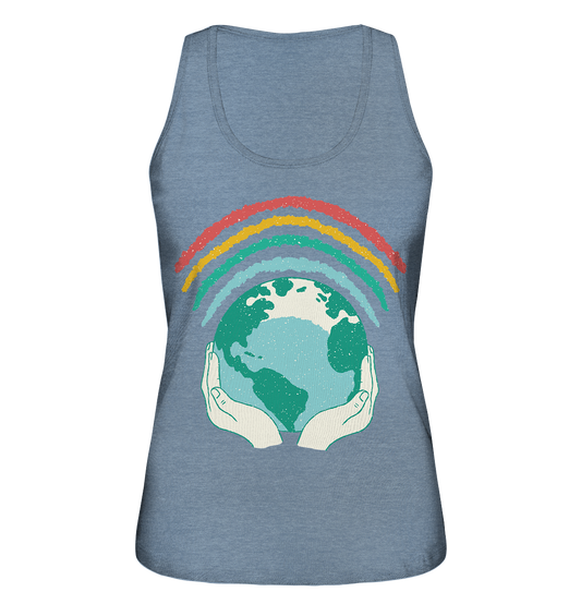 Rainbow with globe in hands - Ladies Organic Tank Top
