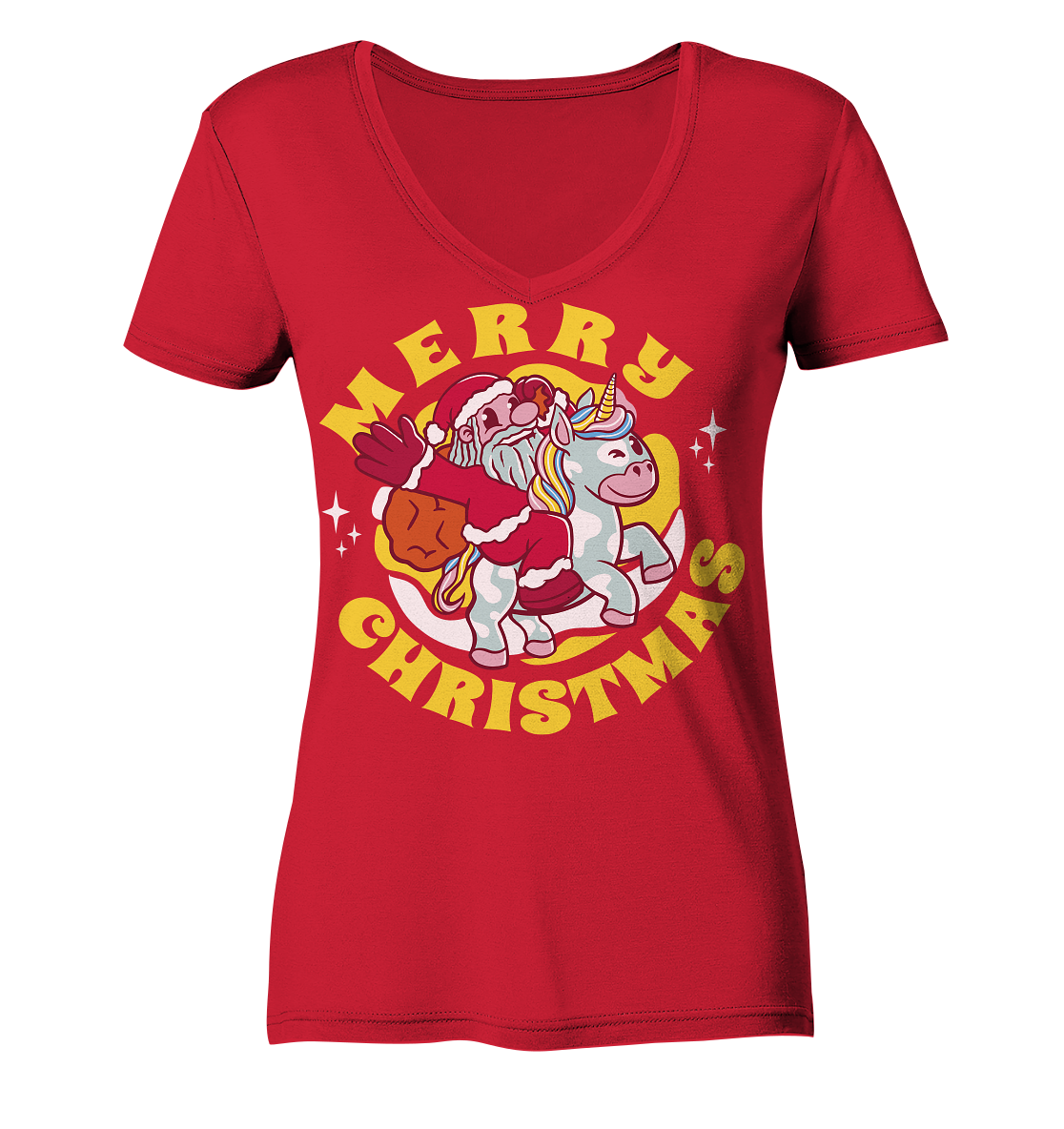 Nikolaus auf Einhorn reitend , Santa Claus Unicorn ,Merry Christmas  - Ladies Organic V-Neck Shirt