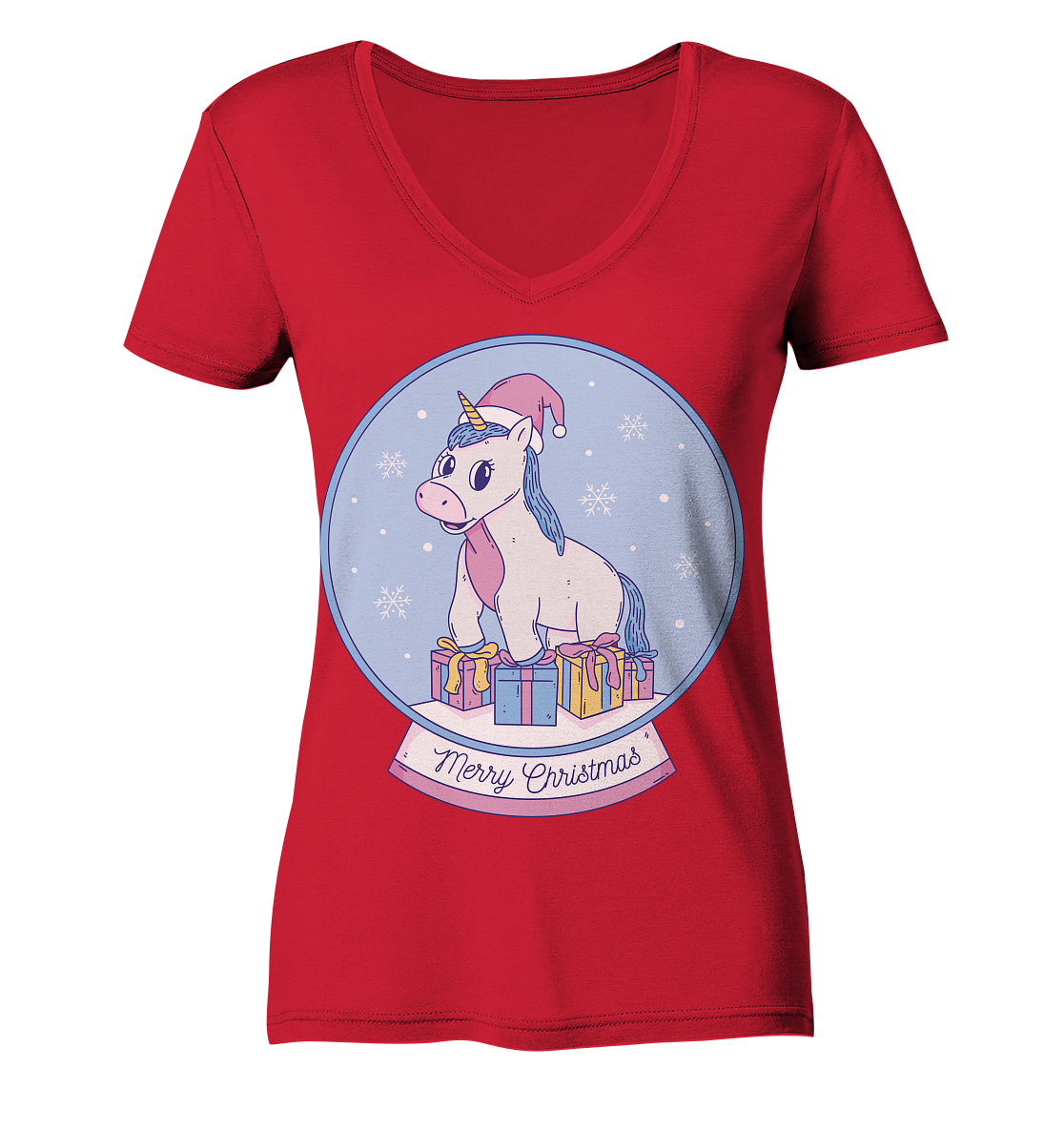 Christmas, Christmas ball with unicorn, Unicorn Merry Christmas - Ladies Organic V-Neck Shirt